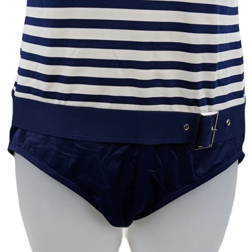 Beach House Stripe Halter Swimsuit w/Faux Buckle 8